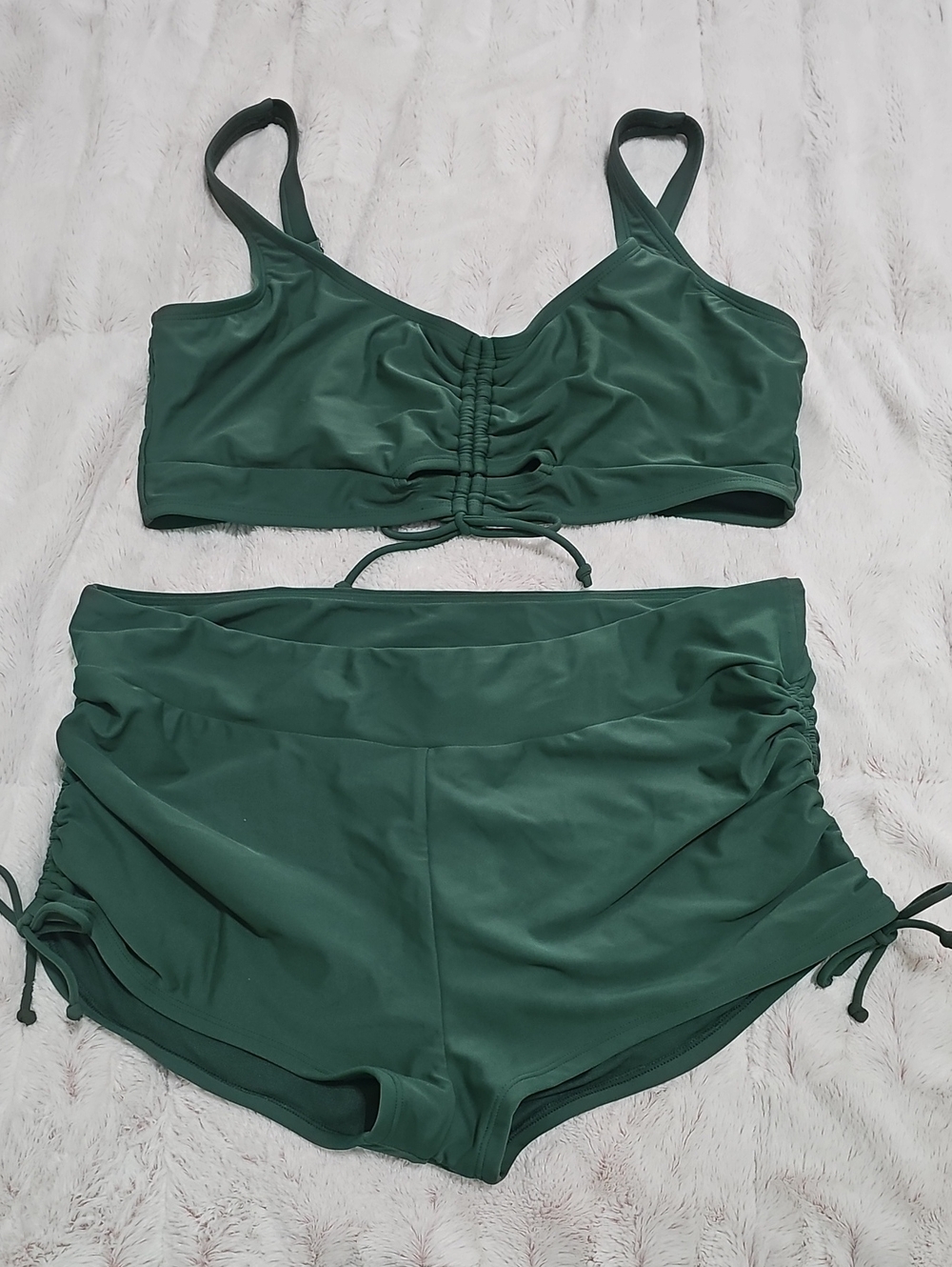 ECO BEACH Ruched Forest Green Two-Piece Swim Set, New never worn